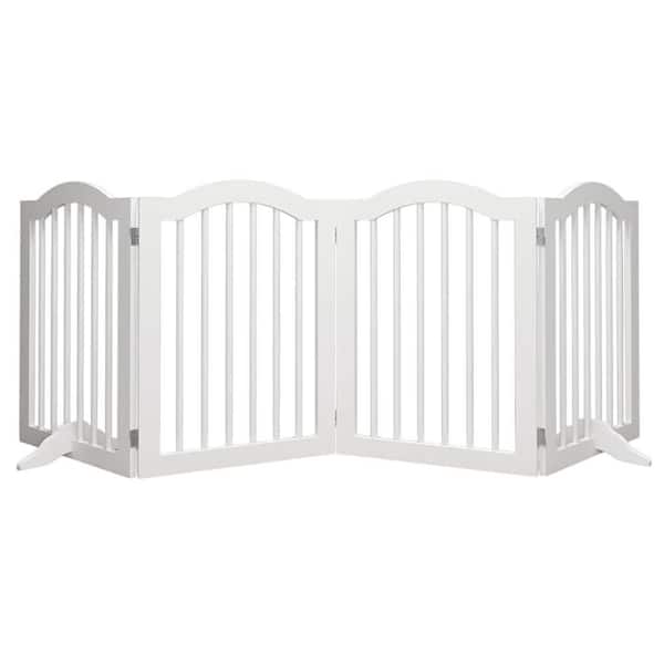 27.6 in. Wood Garden Fence Tall Freestanding 4-Panel Wooden Pet Gate with Foldable Design