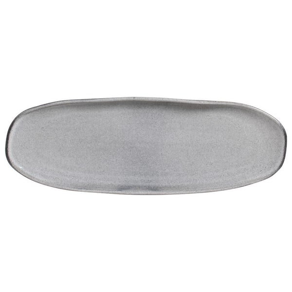 14.17 in. Dust Gray Stoneware Shallow Oval Platter Large Organic (Set of 4)