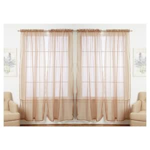 Solid Taupe 55 in. W x 84 in. L Rod Pocket Sheer Window Curtain Panel (Set of 4)