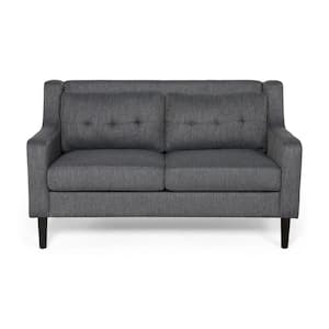 Galene 58 in. Charcoal Solid Fabric 2-Seats Loveseats with Armrests