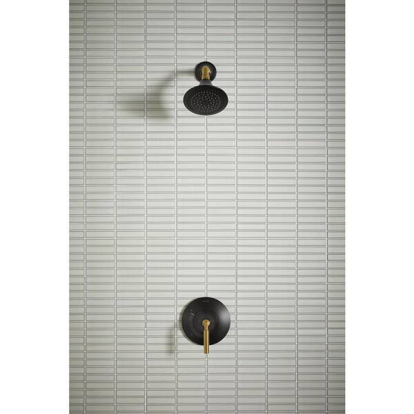 KOHLER Tone 1-Handle Shower Faucet Trim Kit in Matte Black with Moderne Brass (Valve Not Included)
