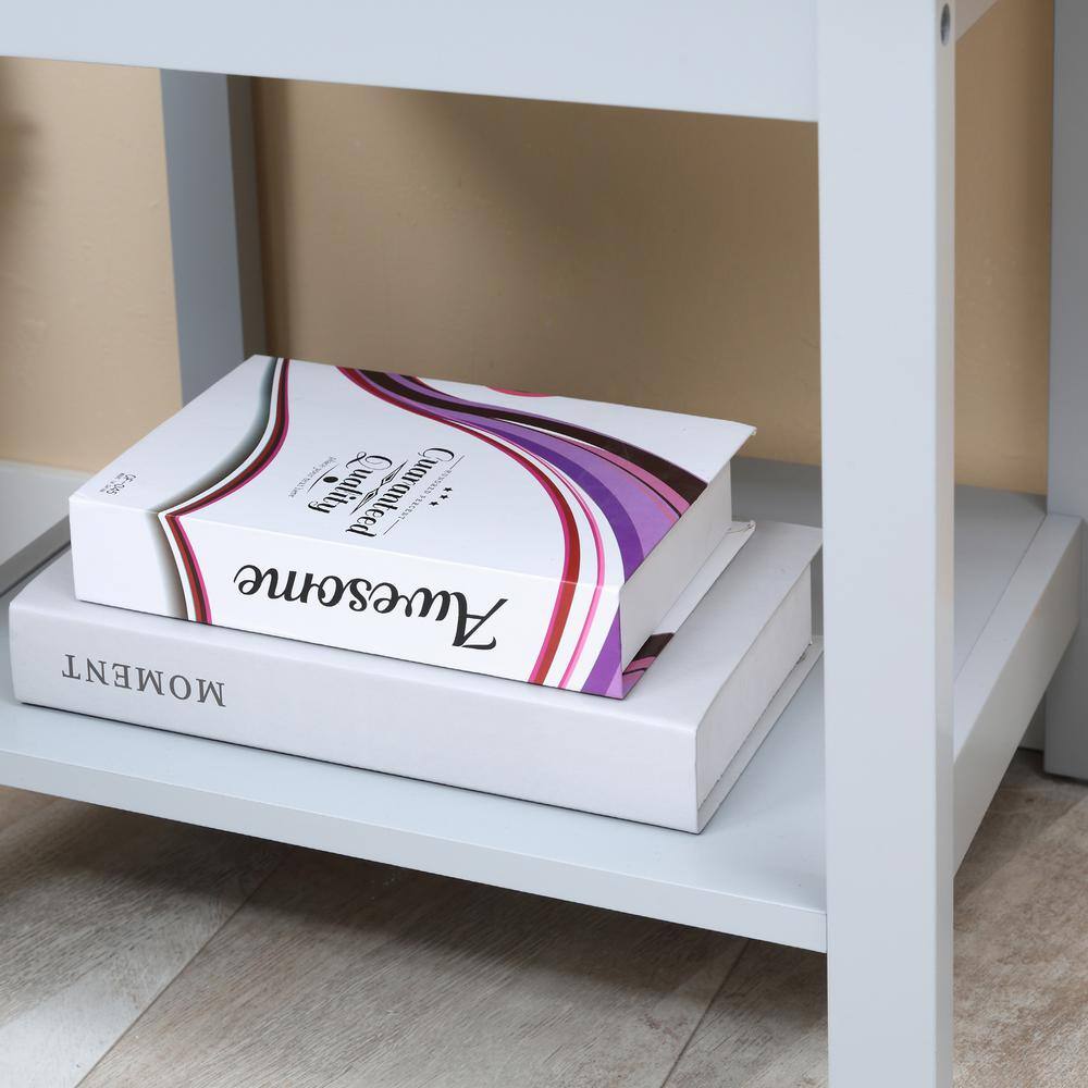 Light Gray MDF Side Table with Storage Drawers and Shelf