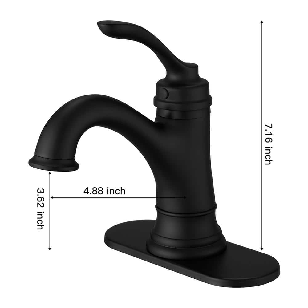 Matte Black Stainless Steel Single-Handle Bathroom Faucet with Drain Assembly