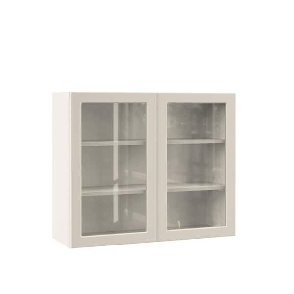 Hampton Bay Designer Series Melvern 36 in. W x 12 in. D x 30 in. H Assembled Shaker Glass Door Wall Kitchen Cabinet in Cloud