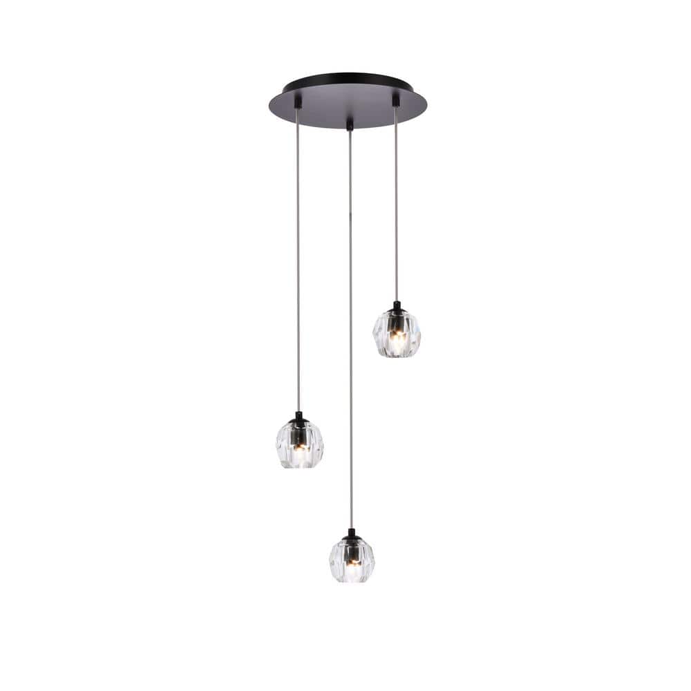 Timeless Home 11.8 in. L x 11.8 in. W x 3.7 in. H 3-Light Black with Clear 