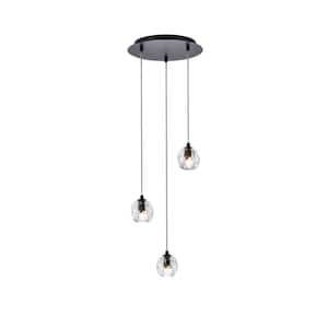 Timeless Home 11.8 in. L x 11.8 in. W x 3.7 in. H 3-Light Black with Clear Crystal Modern Pendant