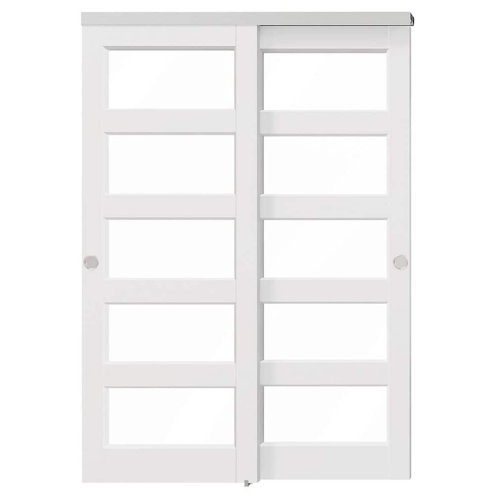 60in x 80in White, Solid Core, MDF Painted Double 5 Lite Clear Glass Panel Bypass Sliding Door with Aluminium Hardware price history on PriceWatchPro