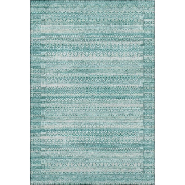 Mayfield Premium Machine Washable Abstract AMF2101 Aqua 8 ft. x 10 ft. Area Rug