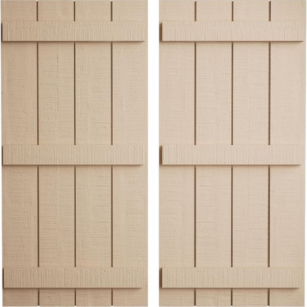 Ekena Millwork 22 in. x 74 in. Timberthane Polyurethane 4-Board Joined Board-n-Batten Rough Cedar Faux Wood Shutters Pair
