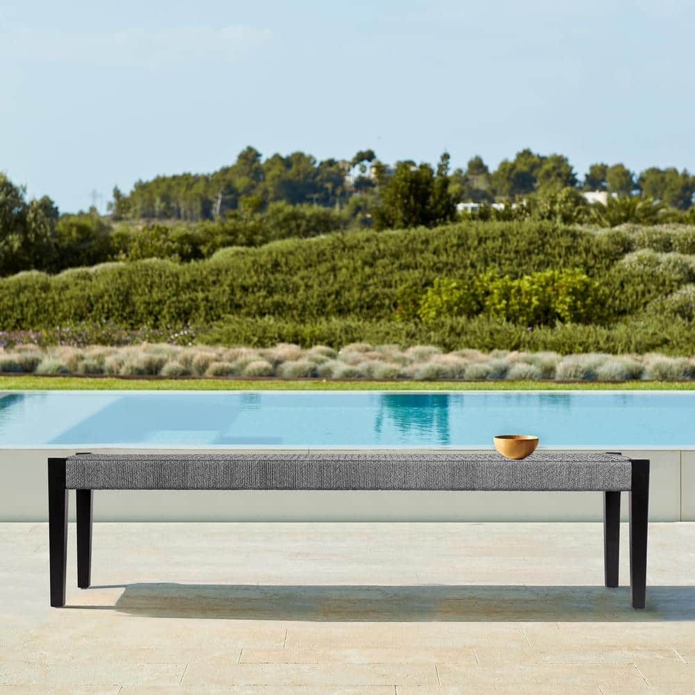 Gray Eucalyptus Wood Outdoor Accent Bench with Graduated Legs