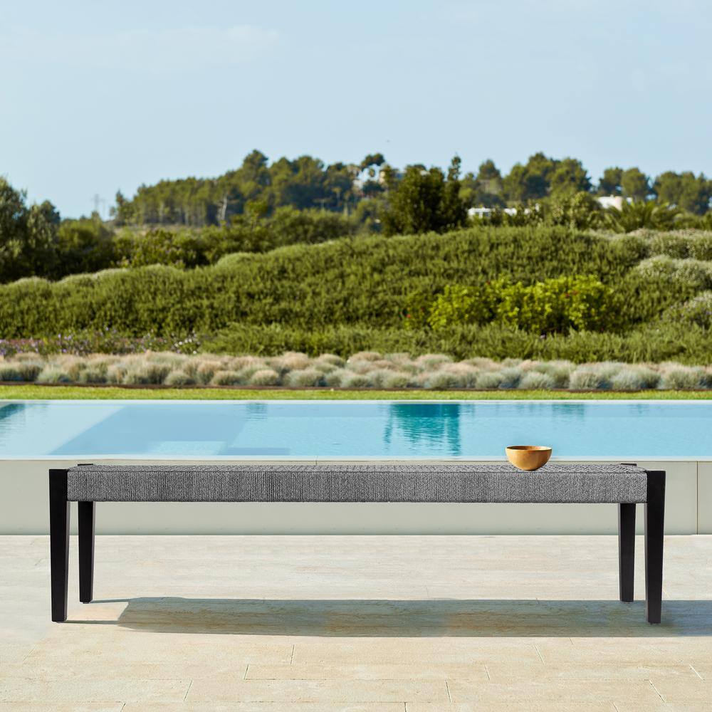 Gray Eucalyptus Wood Outdoor Accent Bench with Graduated Legs