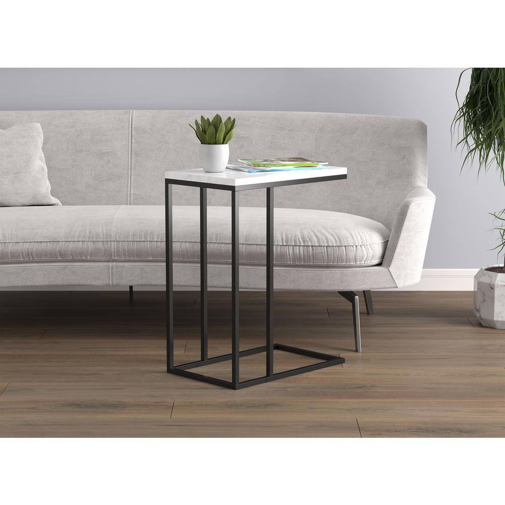 Sleek Modern Marble & Black Metal C-Shape Living Room Table