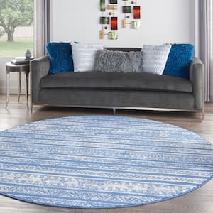 Whimsicle Light Blue Ivory 8 ft. x 8 ft. Abstract Contemporary Round Area Rug