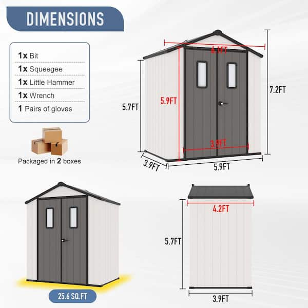 6 ft. W x 4 ft. D Outdoor Storage Resin Garden Shed for Backyard with Double Door (24 sq. ft.)