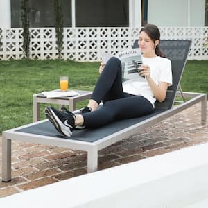 Outdoor Grey Aluminum Patio Lounge Chair with Five-Position Reclining Chair for Patio Pool Beach Sunbathing Chair