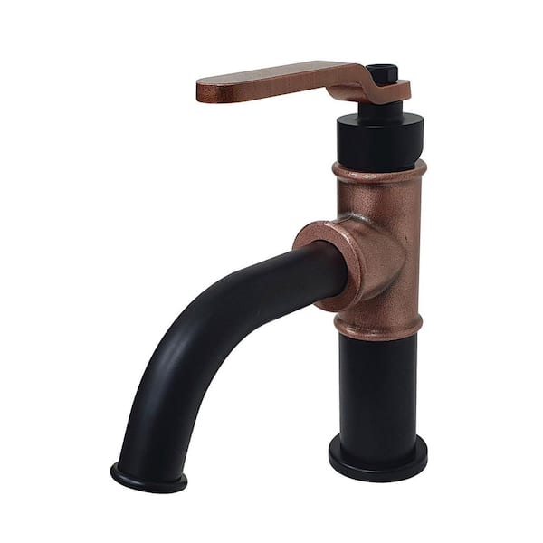 Kingston Brass Whitaker Single-Handle Single Hole Bathroom Faucet with Push Pop-Up in Matte Black/Antique Copper