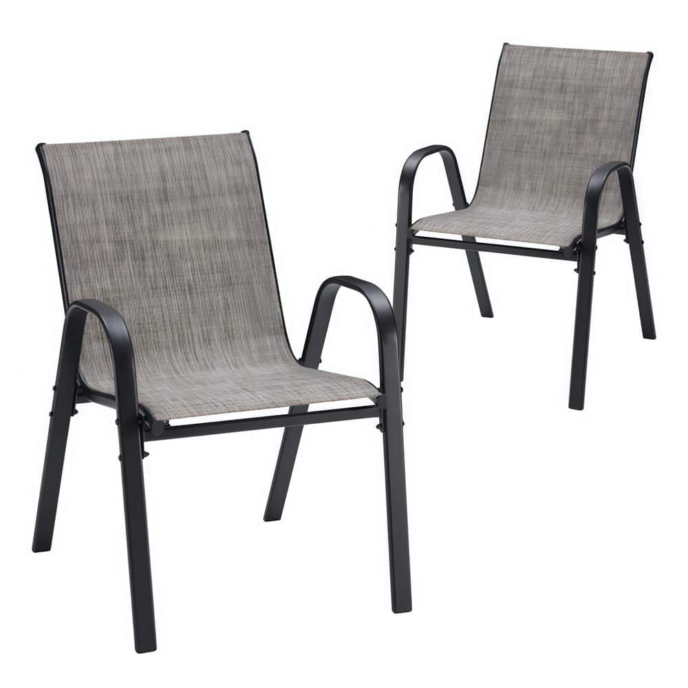 Set of 2 Stackable Outdoor Dining Chairs, Textilene Patio Chairs with Metal Frame, Backyard, Balcony Poolside, Grey price history on PriceWatchPro