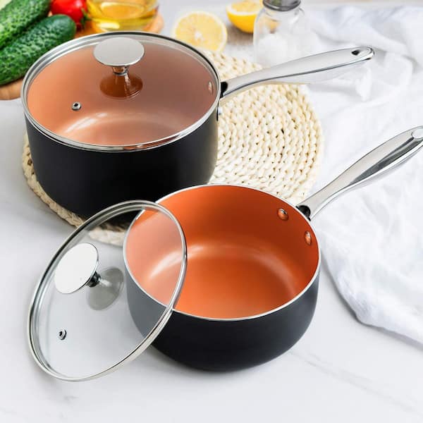 Numhew 2-Piece Ceramic Non-Stick Sauce Pan Set with Lid, 2 Qt. and