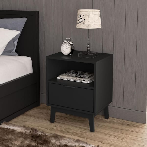 Polifurniture Victoria Black 1-Drawer Nightstand