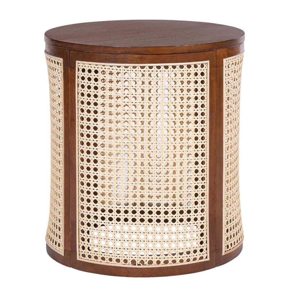 15.7 in. Dark Brown Round Rubber Wood End Table with Woven Rattan Accents and Easy Assembly price history on PriceWatchPro