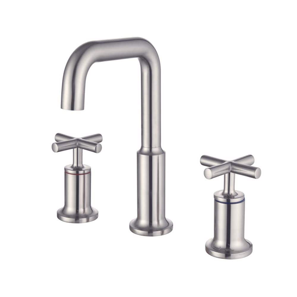 Brass 3-Hole Widespread 8 in. Double Handle Cross Bathroom Faucet with cUPC Certified Supply Lines in Brushed Nickel price history on PriceWatchPro