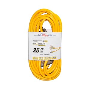 25 ft. 12-Gauge/3 Conductors, 3-Outlet 3-Prong, SJTW Indoor/Outdoor Extension Cord with Lighted End Yellow (1-Pack)