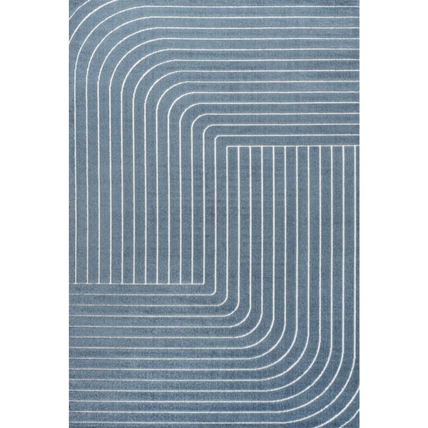 Odense High-Low Minimalist Angle Geometric Dark Blue/Cream 8 ft. x 10 ft. Indoor/Outdoor Area Rug