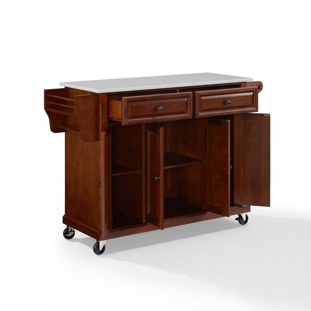 Granite Top Mahogany Kitchen Cart with Built-In Spice Rack