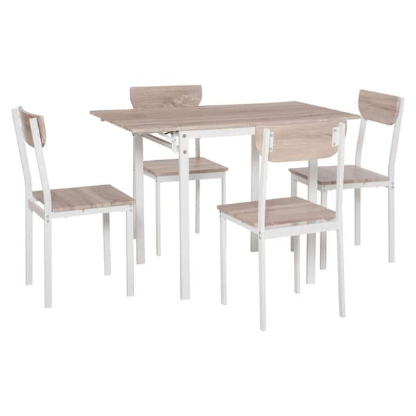 HOMCOM 5-Piece White Dining Table Set with Drop Leaf Table