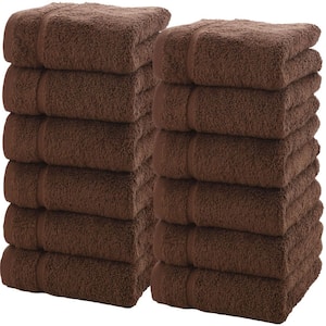 12-Piece Brown Luxury Cotton Washcloths 13x13-Premium Hotel Spa small Bath Towel Set