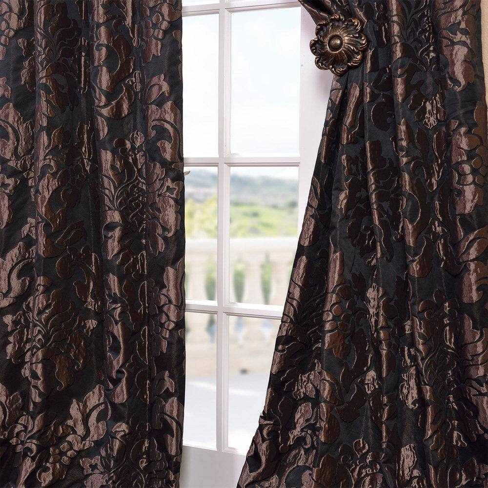 Astoria Black Faux Silk Room-Darkening Curtain Panel, 50 x 108