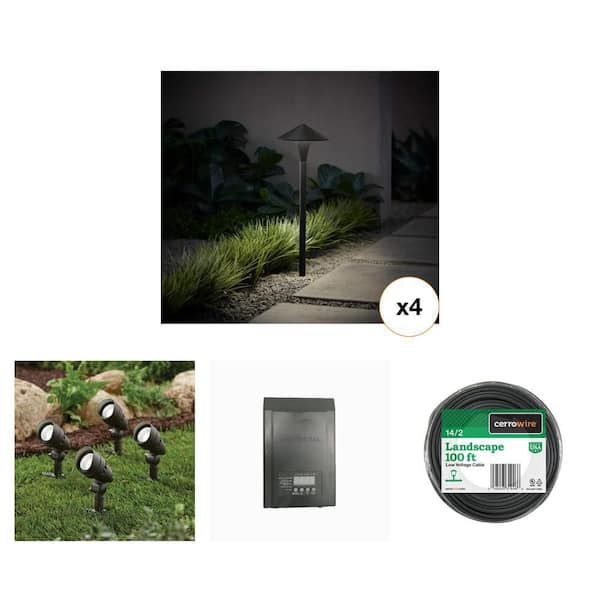 390 Lumen LED Landscape Flood Light, 200-Watt Transformer and 100 ft. 14/2 Landscape Wire Combo