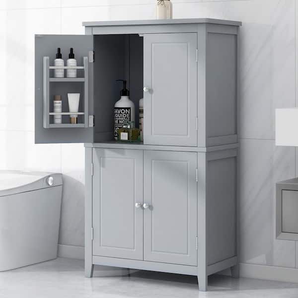 24 in. W x 12 in. D x 43 in. H Gray Linen Cabinet, Elegant Bathroom Floor Storage Cabinet, Bathroom Storage Unit