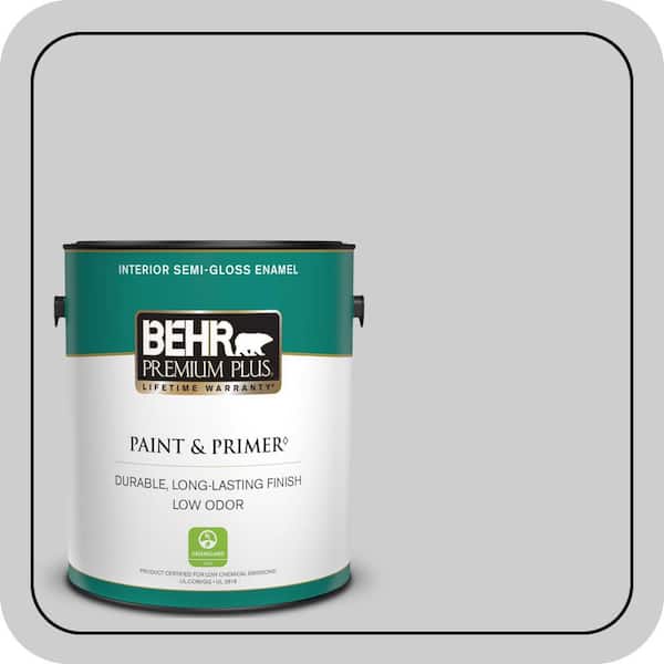 BEHR PREMIUM PLUS 1 gal. #770E-2 Silver Screen color Semi-Gloss Enamel Low Odor Interior Paint & Primer