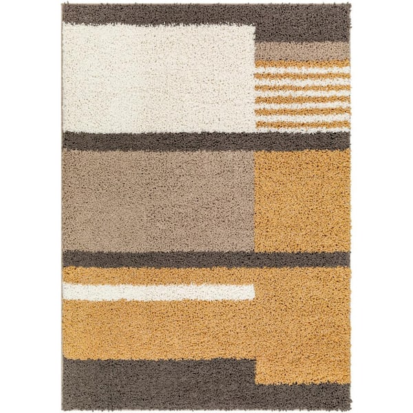 Livabliss Birmingham Taupe / Gold 5 ft. x 7 ft. Geometric Indoor Area Rug