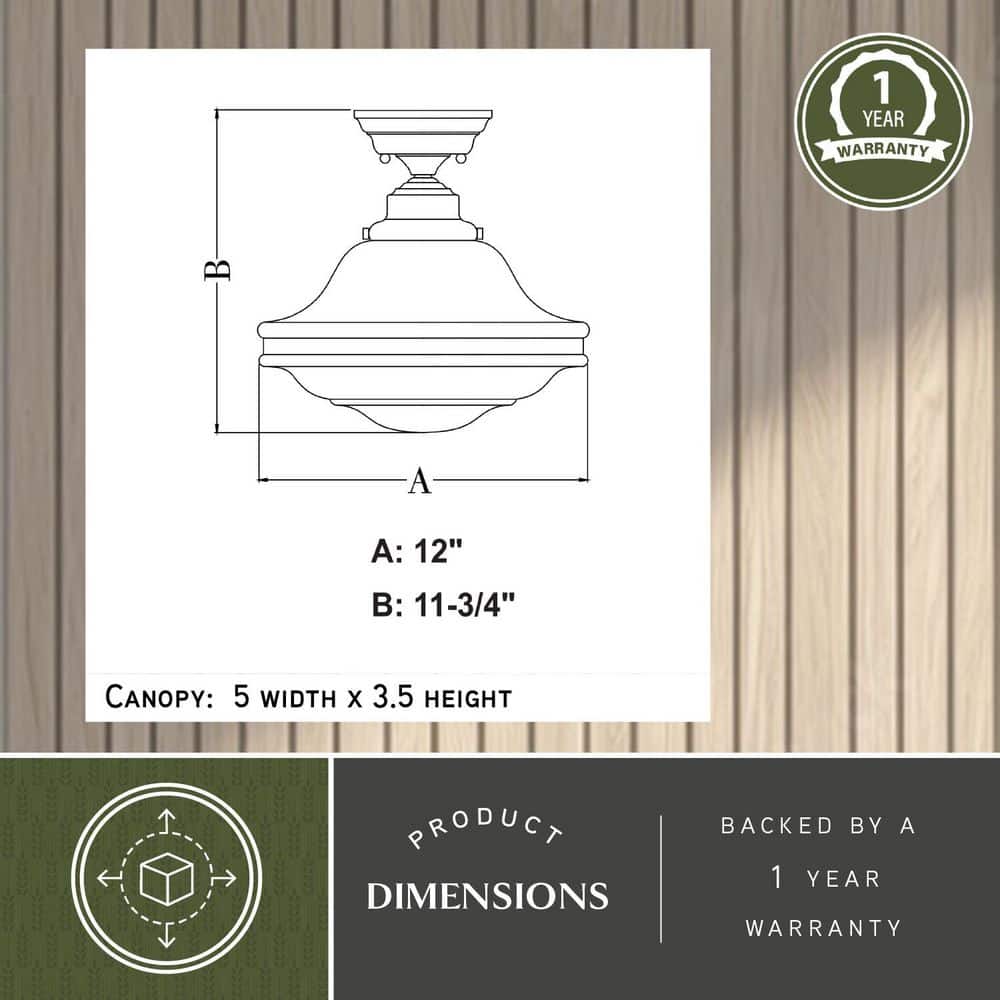Huntley 12" Satin Nickel Farmhouse Semi Flush Mount Ceiling Light
