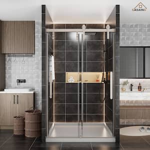 47.6 in. to 48.6 in. W x 76 in. H Sliding Frameless Glass Shower Door in Brushed Nickel with Glass Certified by SGCC