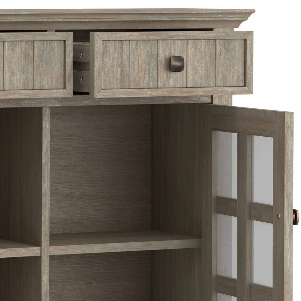 Distressed Grey Solid Wood Office Cabinet with Adjustable Shelving