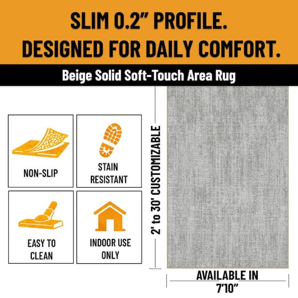 Runner Rug 3 ft. x 8 ft.-Soft Non-Slip Runner for Hallway, Kitchen, Bathroom and Entryway, Beige