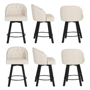 26in. Linen Fabric Upholstered Metal Frame Counter Height Swivel Bar Stools With Bronze Rivets (Set of 6)