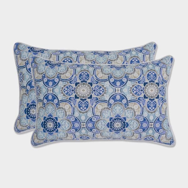 Pillow Perfect Blue Rectangular Outdoor Lumbar Throw Pillow 2-Pack