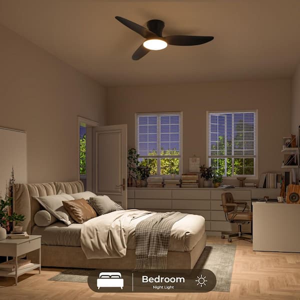 40 in. Smart Indoor Black Low Profile Standard Small Flush Mount Ceiling Fan Light with Integrated LED with Remote