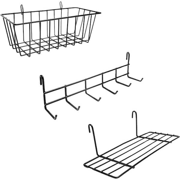 Wall Grid Accessories-Hanging Closet Organizer Hooks Rack and Shelf for Wire Panel Display Grid Storage (3-Pack) Black
