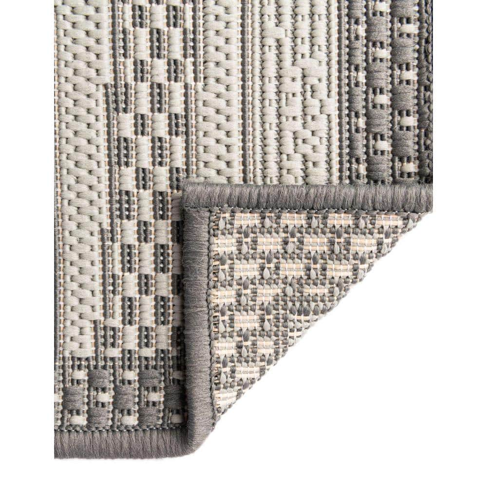 EasyCare 6' Square Gray Stripe Synthetic Outdoor Rug