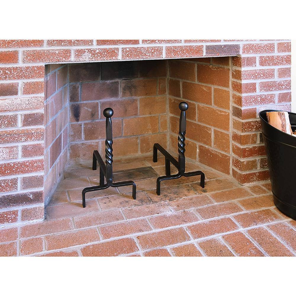 Black Wrought Iron Ball End Fireplace Andirons, 18.75 inches