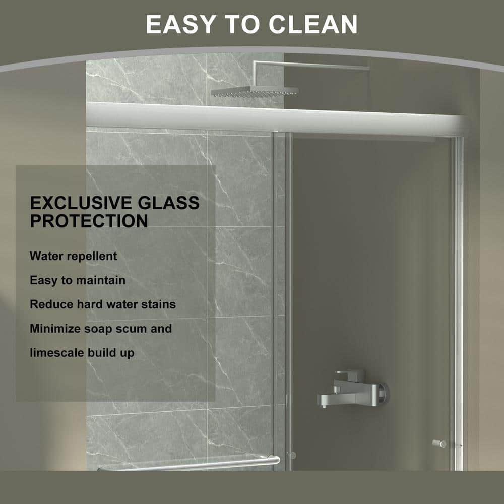 48" Brushed Nickel Framed Sliding Shower Door with Clear Glass