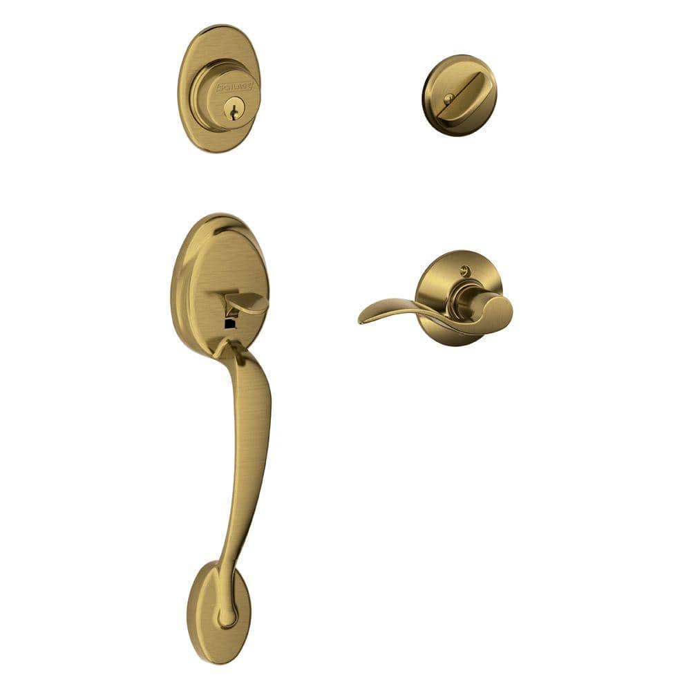 Schlage F58 CAM 608 Camelot Exterior Entrance Handleset Single Cylinder, Satin  Brass (Exterior Half Only) 