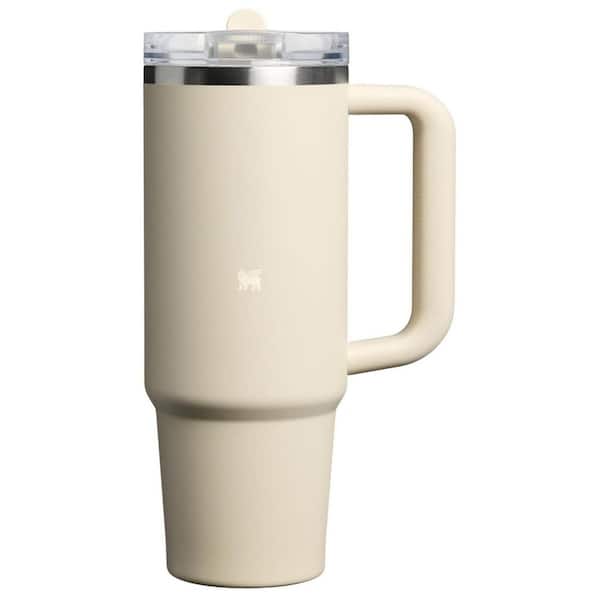 30 oz. Insulated Stainless Steel Cup Flip Straw Tumbler with Leakproof Lid, Compatible for Travel in Toasted Almond