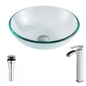 Etude Series Deco-Glass Vessel Sink in Lustrous Clear with Key Faucet in Brushed Nickel Etude Series Deco-Glass Vessel Sink in Lustrous Clear with Key Faucet in Brushed Nickel