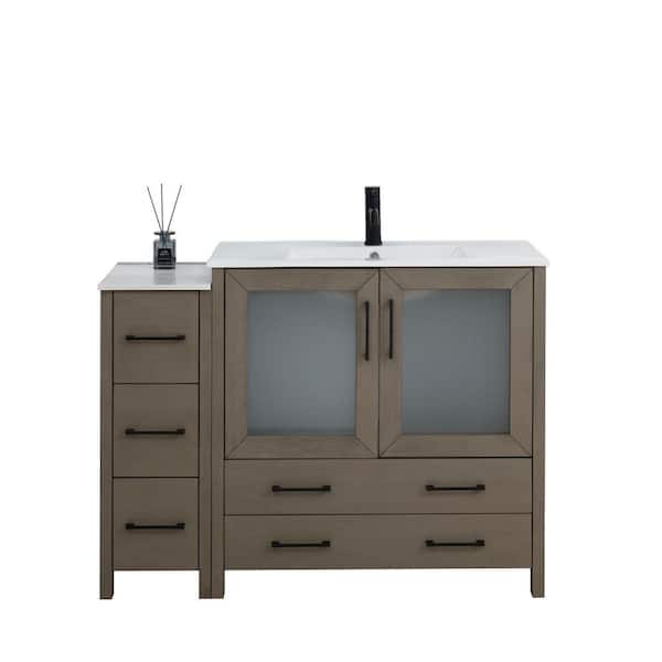 48 in. W x 18 in. D x 36 in. H Driftwood Gray Bath Vanity with White Ceramic Top and Mirror